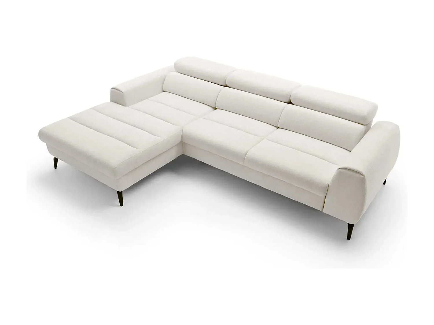 CLOVIS - Canapé d'angle convertible tissu chiné 4 places - Blanc - Droit