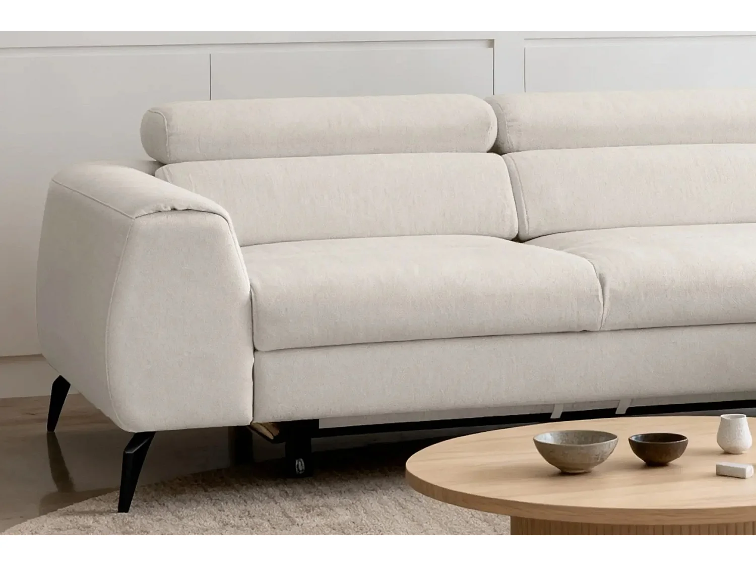 CLOVIS - Canapé d'angle convertible tissu chiné 4 places - Blanc - Droit