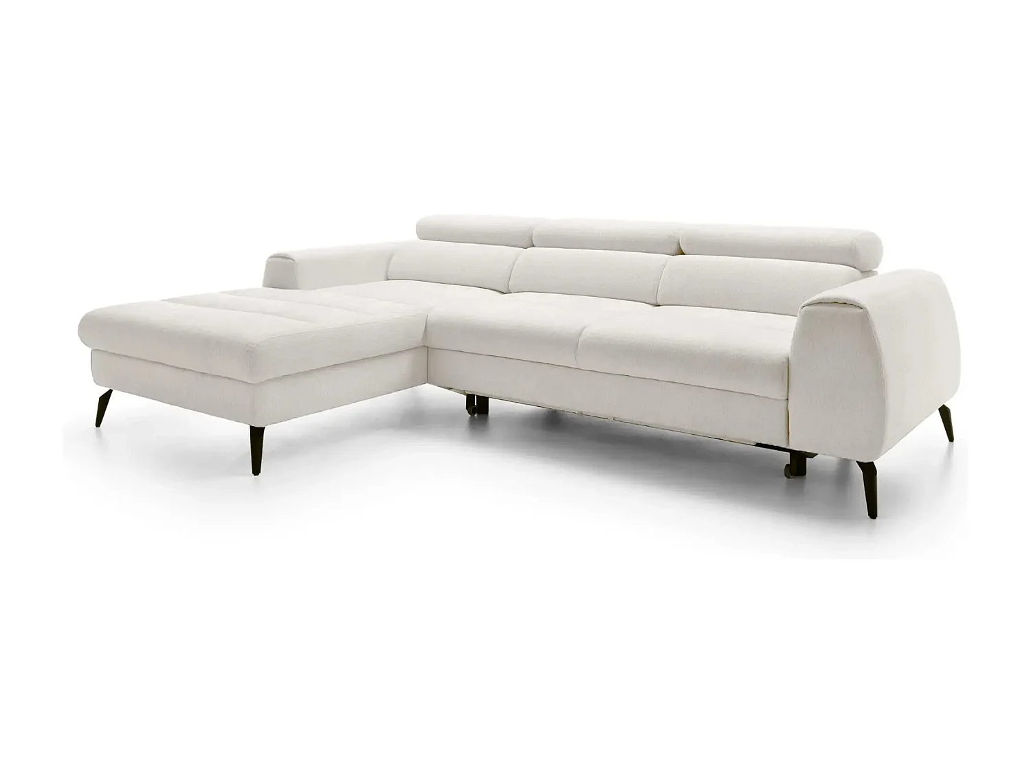 CLOVIS - Canapé d'angle convertible tissu chiné 4 places - Blanc - Droit