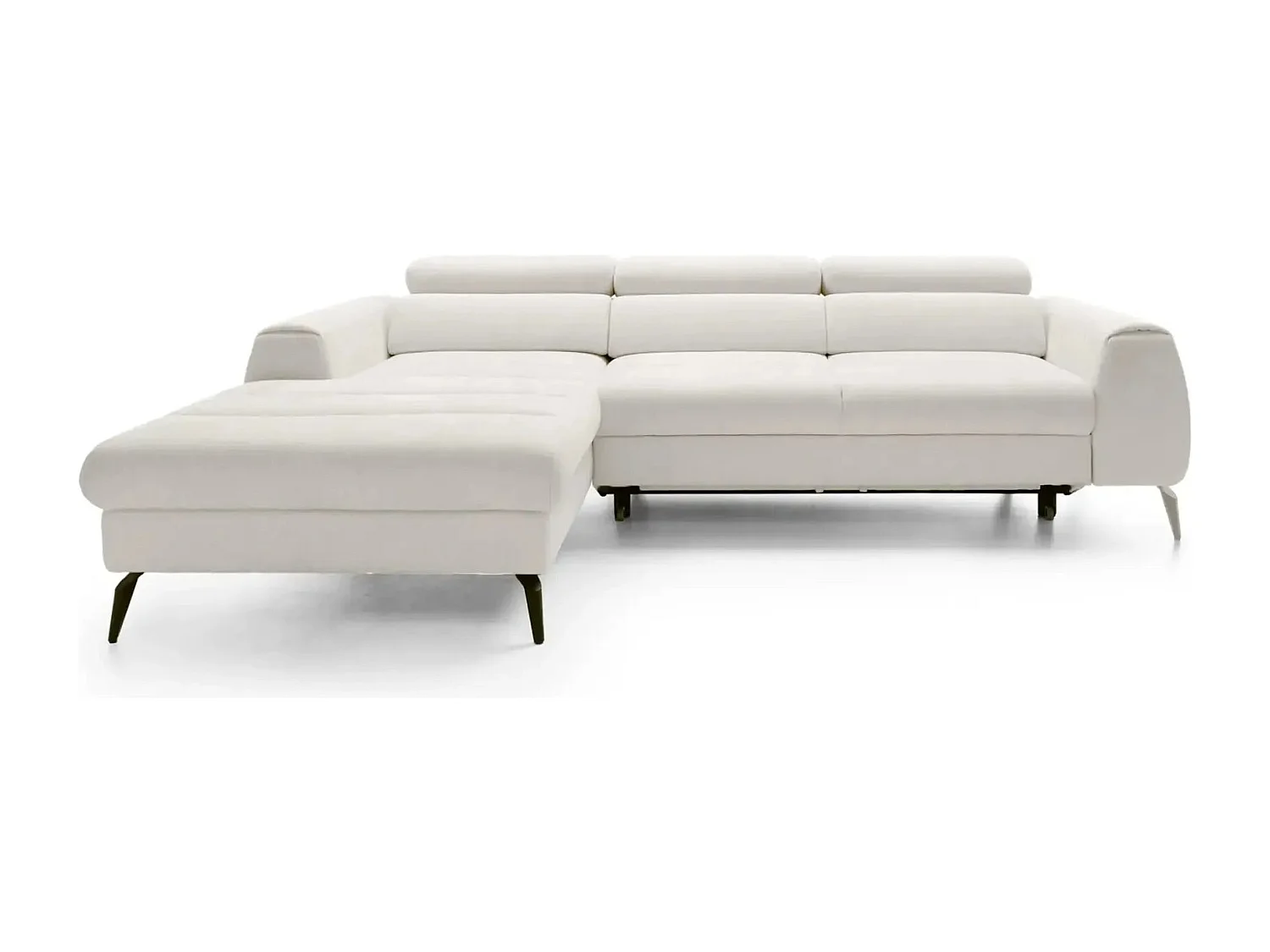 CLOVIS - Canapé d'angle convertible tissu chiné 4 places - Blanc - Droit