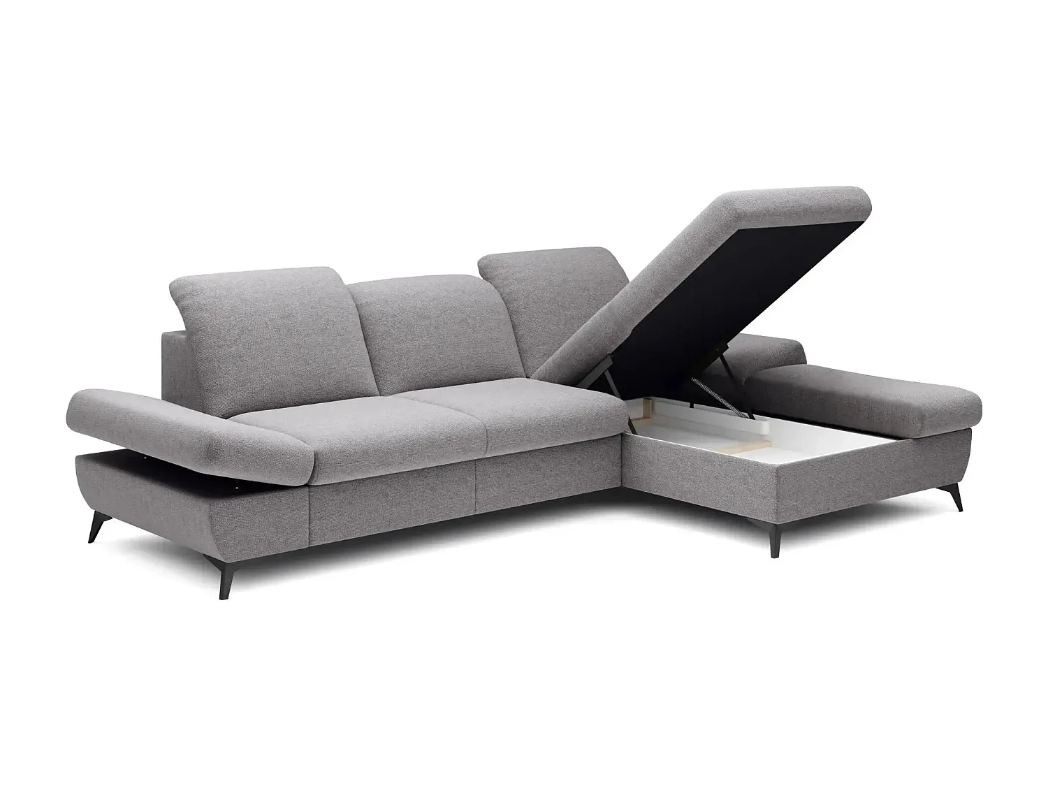 LIVIA - Canapé d'angle convertible tissu chiné 4 places - Gris clair - Droit