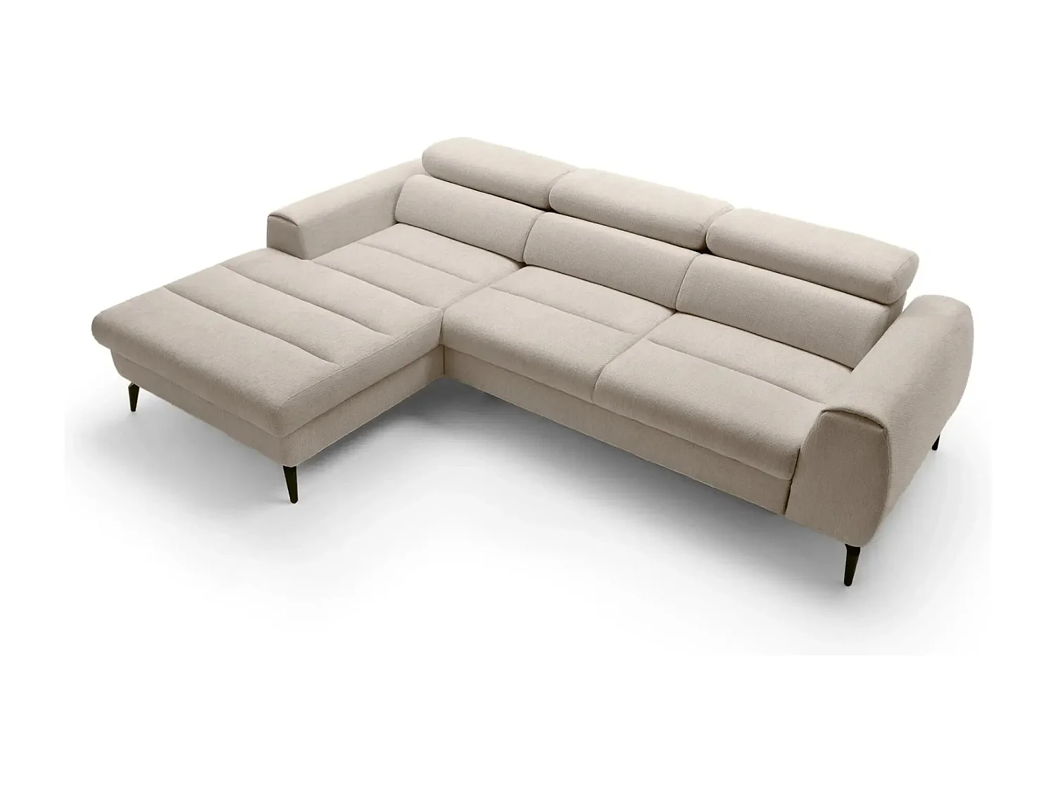 CLOVIS - Canapé d'angle convertible tissu chiné 4 places - Beige - Droit