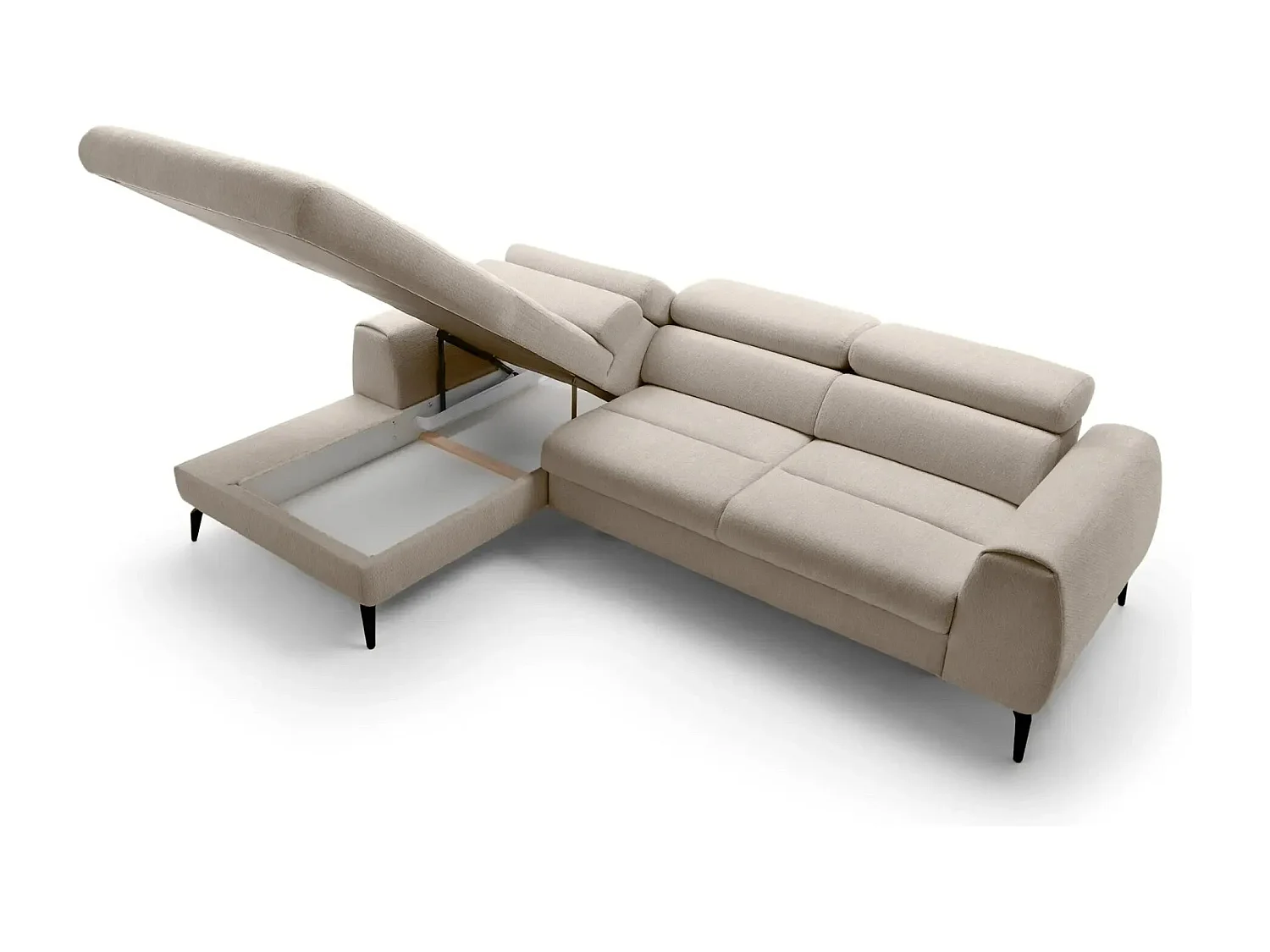 CLOVIS - Canapé d'angle convertible tissu chiné 4 places - Beige - Droit