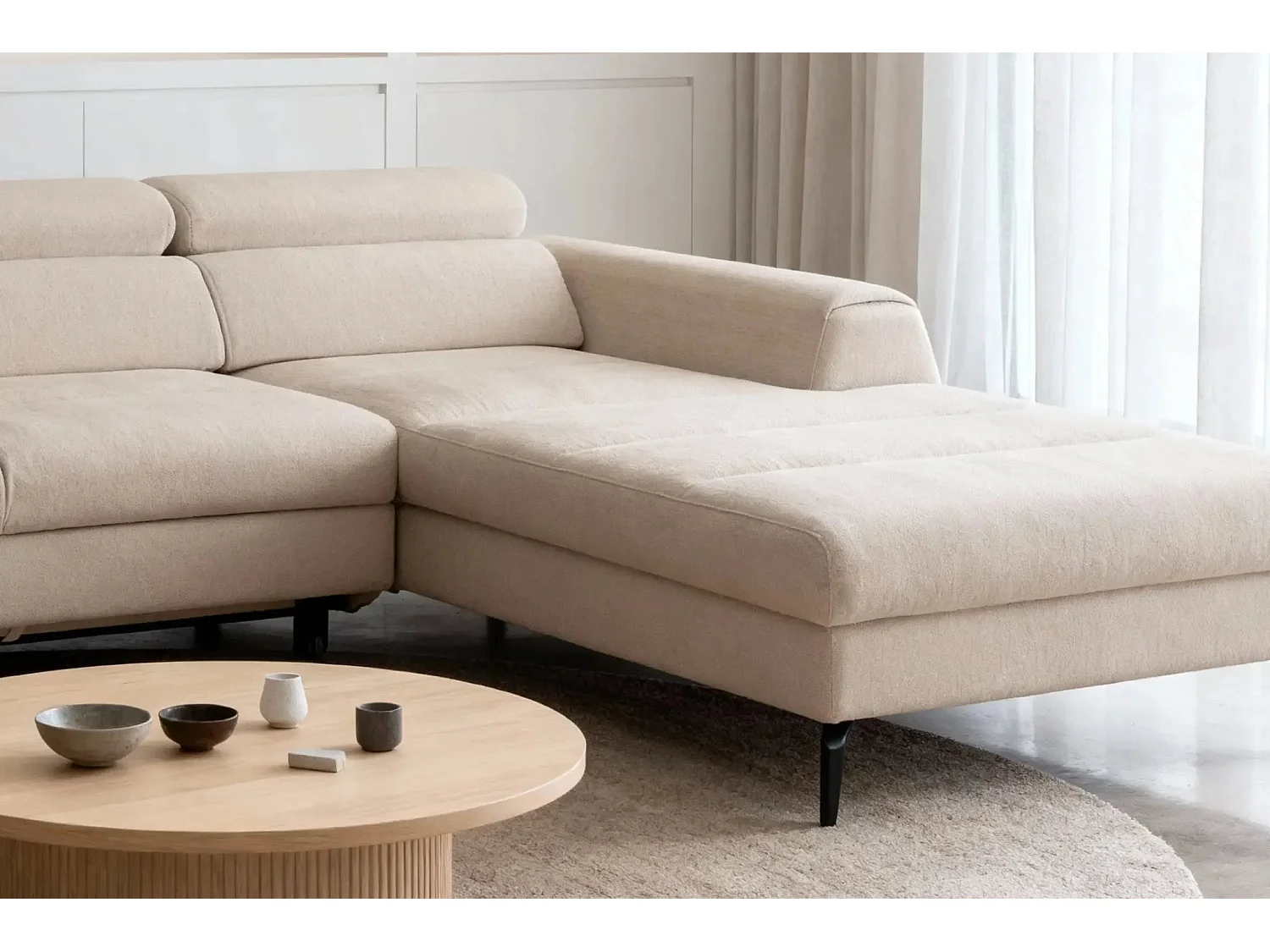 CLOVIS - Canapé d'angle convertible tissu chiné 4 places - Beige - Droit