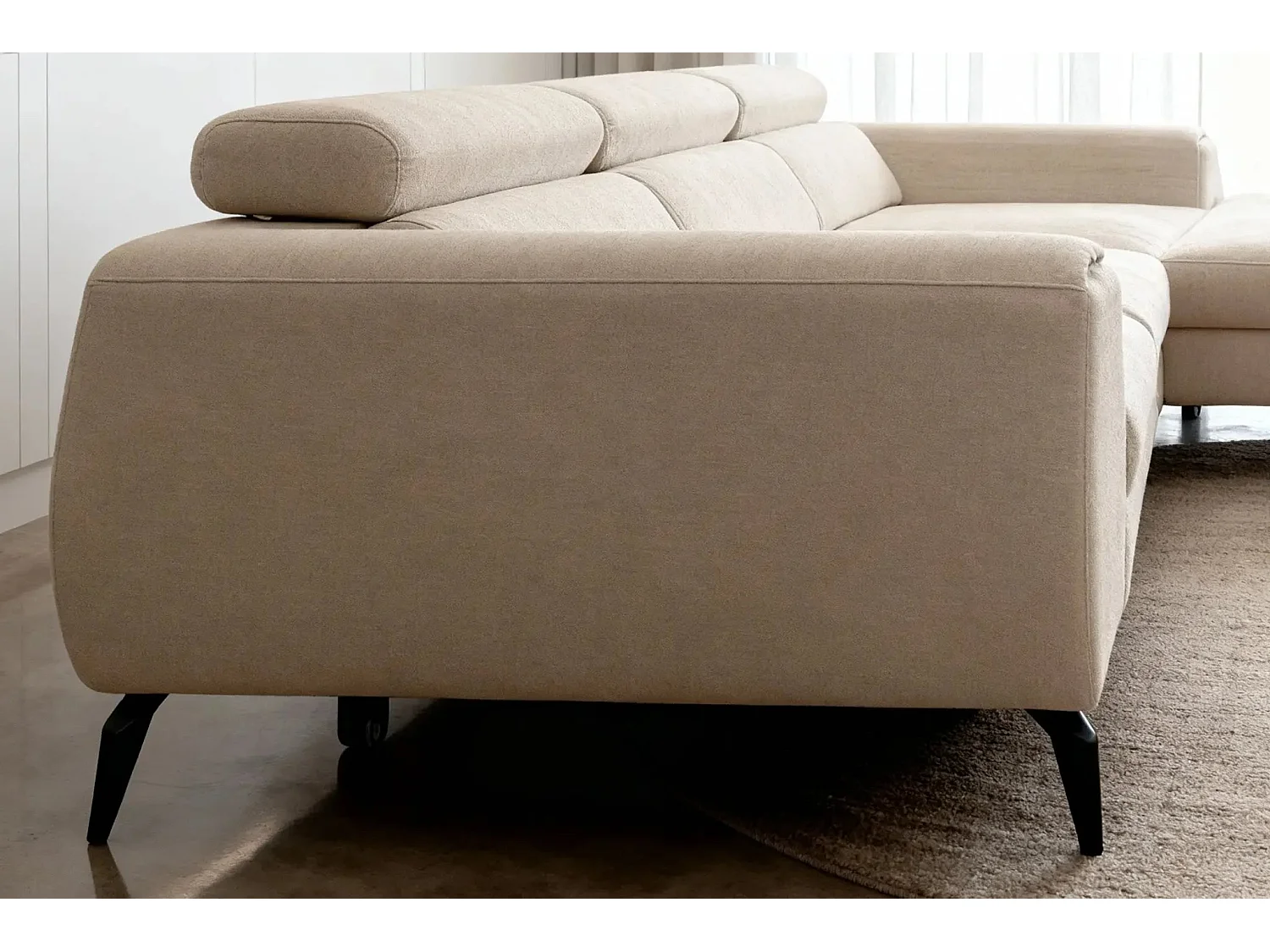 CLOVIS - Canapé d'angle convertible tissu chiné 4 places - Beige - Droit