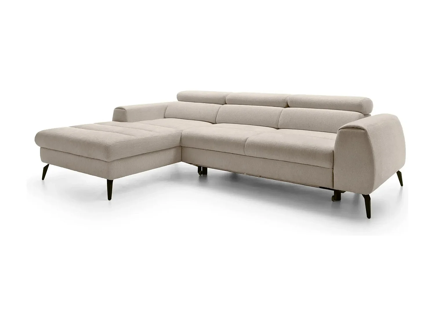 CLOVIS - Canapé d'angle convertible tissu chiné 4 places - Beige - Droit