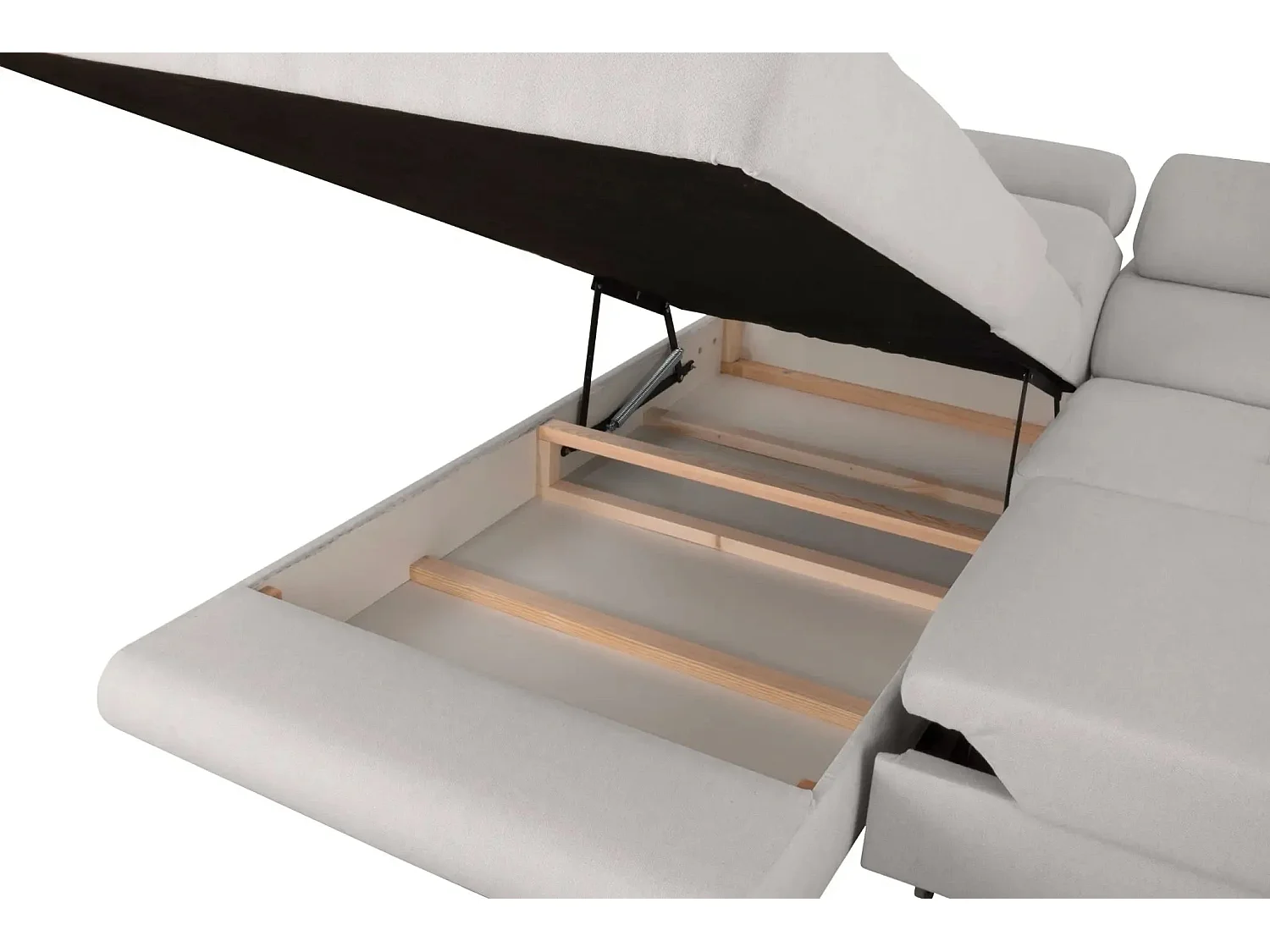 CHARLIE L - Canapé d'angle convertible tissu lisse 4 places - Gris clair - Droit