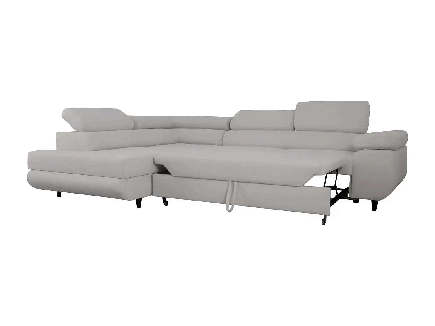 CHARLIE L - Canapé d'angle convertible tissu lisse 4 places - Gris clair - Droit