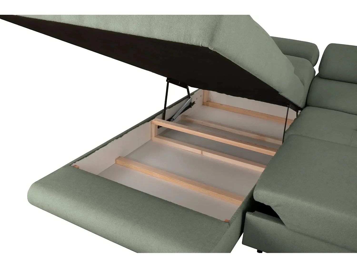 CHARLIE L - Canapé d'angle convertible tissu lisse 4 places - Vert - Droit