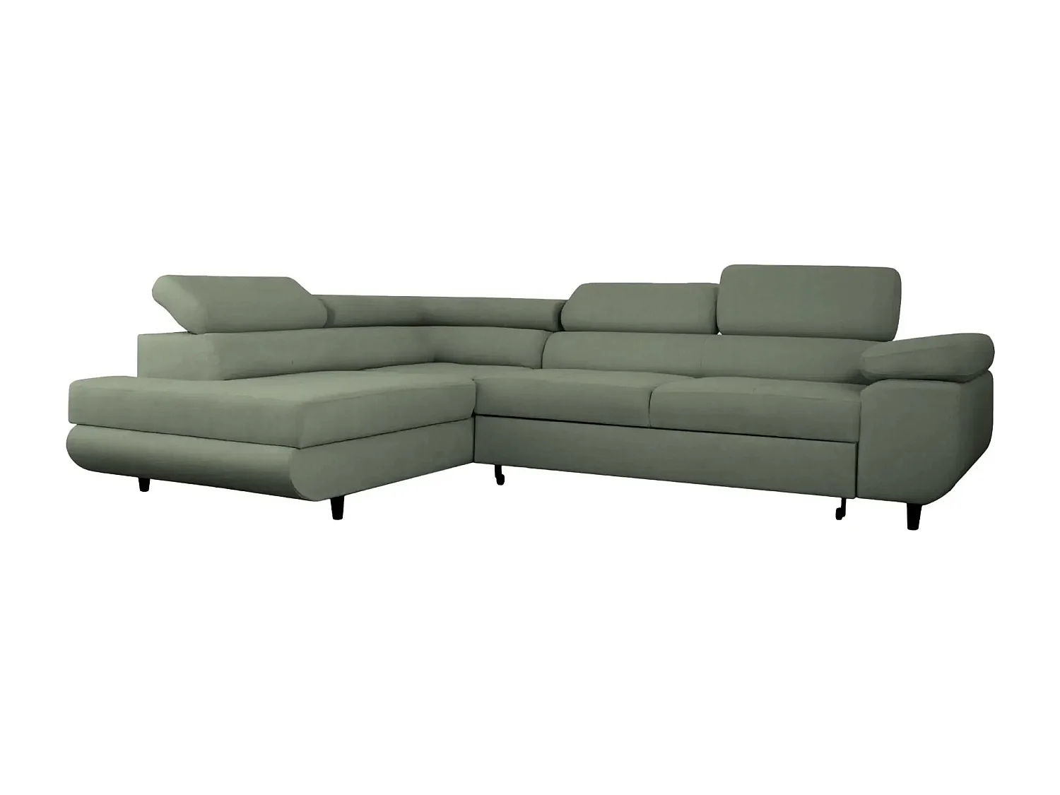 CHARLIE L - Canapé d'angle convertible tissu lisse 4 places - Vert - Droit