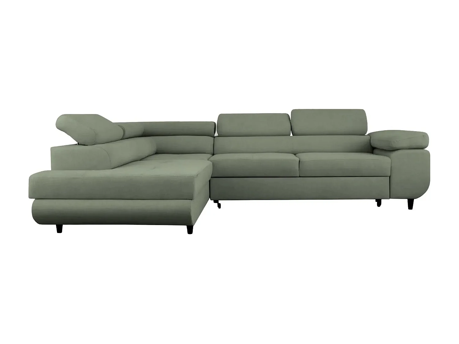 CHARLIE L - Canapé d'angle convertible tissu lisse 4 places - Vert - Droit