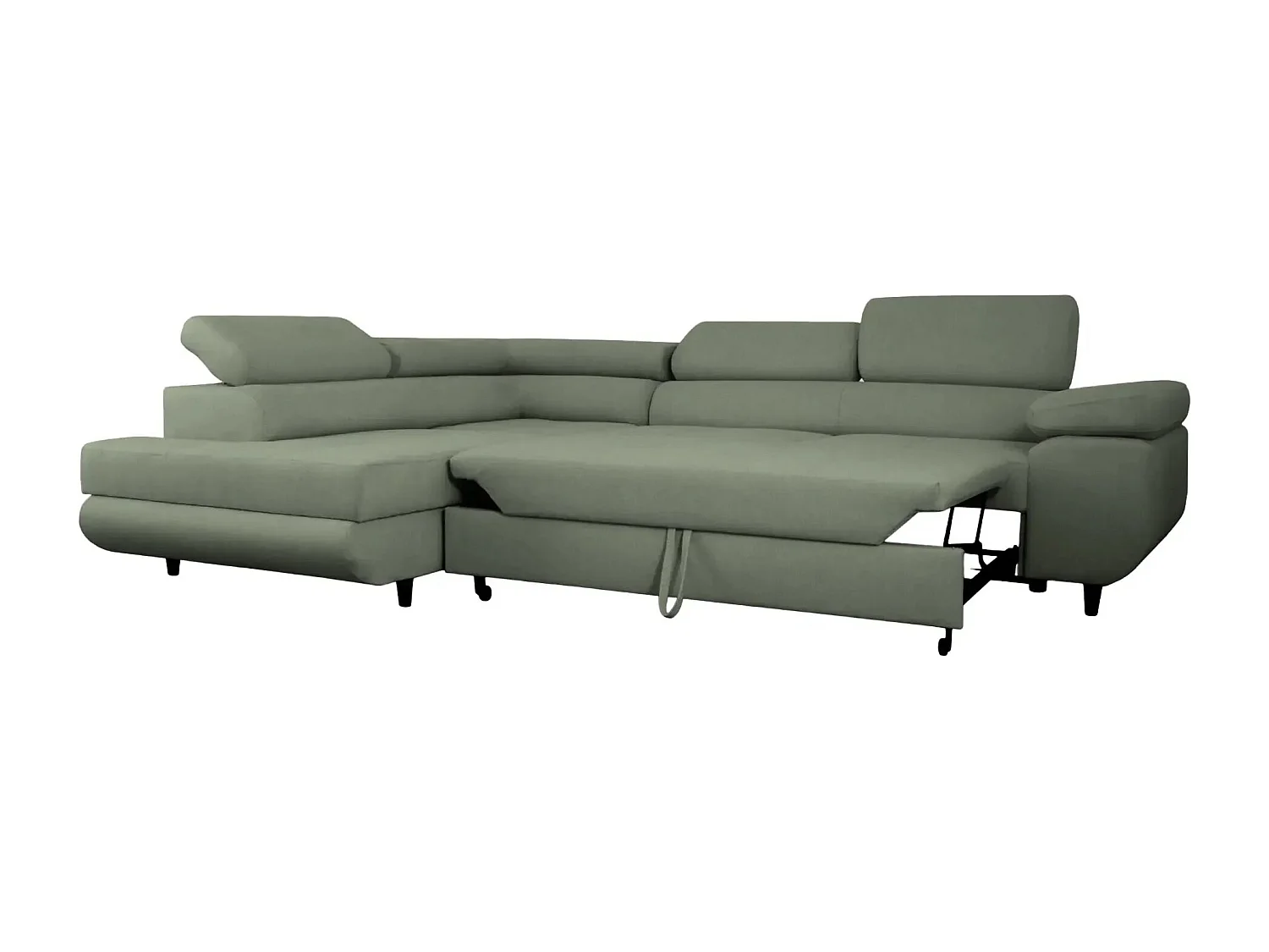 CHARLIE L - Canapé d'angle convertible tissu lisse 4 places - Vert - Droit
