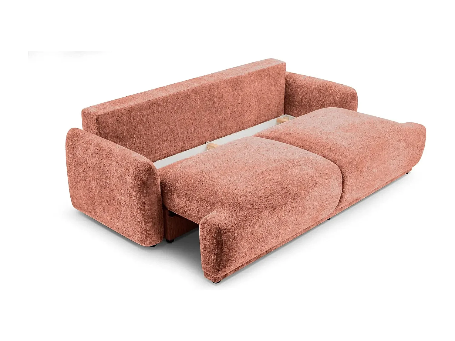 CLAUDIA - Canapé droit convertible tissu chenille 3 places - Terracotta