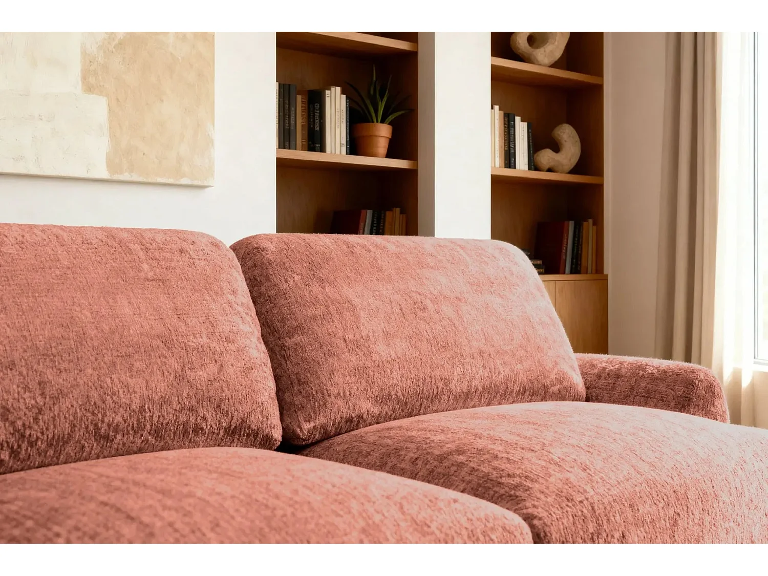 CLAUDIA - Canapé droit convertible tissu chenille 3 places - Terracotta