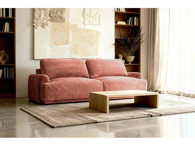 CLAUDIA - Canapé droit convertible tissu chenille 3 places - Terracotta