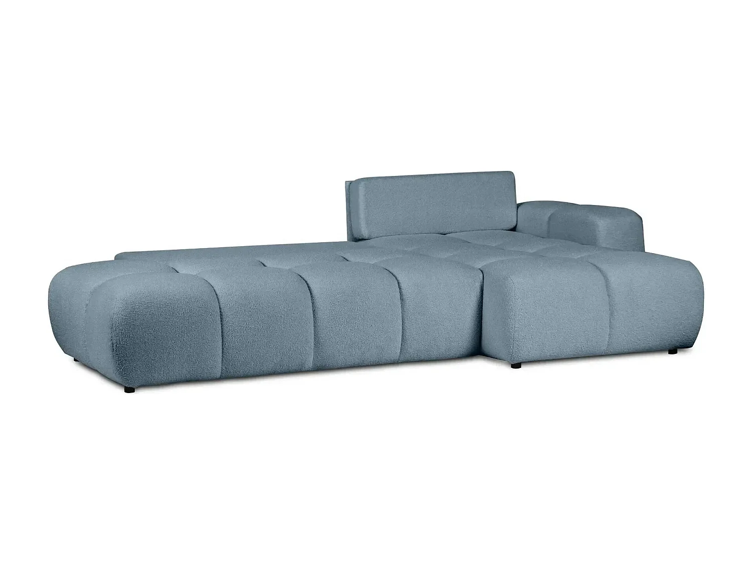 CONSTANCE - Canapé d'angle convertible tissu bouclette 4 places - Bleu - Gauche