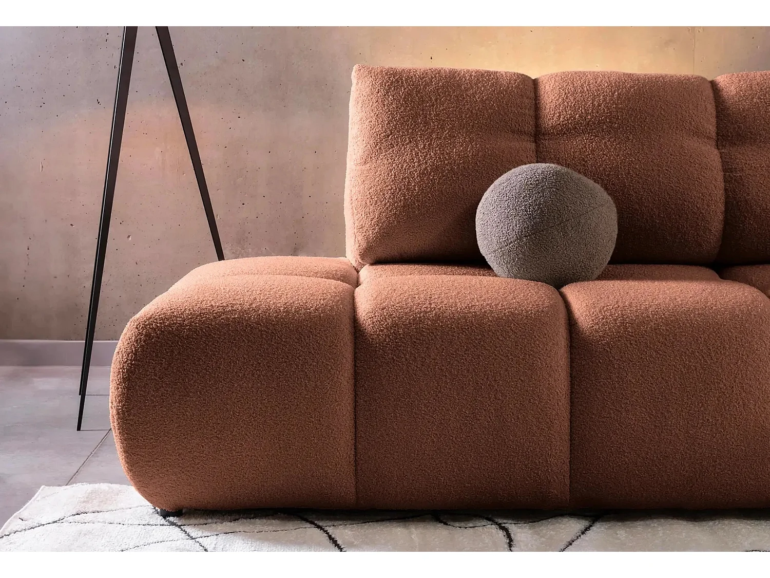 CONSTANCE - Canapé d'angle convertible tissu bouclette 4 places - Terracotta - Droit