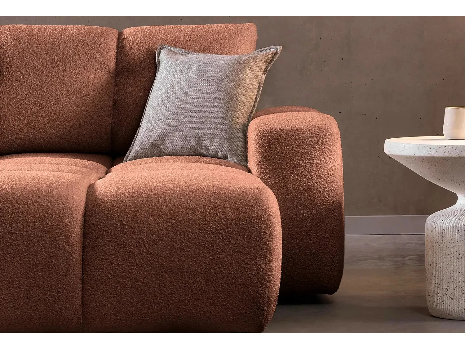 CONSTANCE - Canapé d'angle convertible tissu bouclette 4 places - Terracotta - Droit