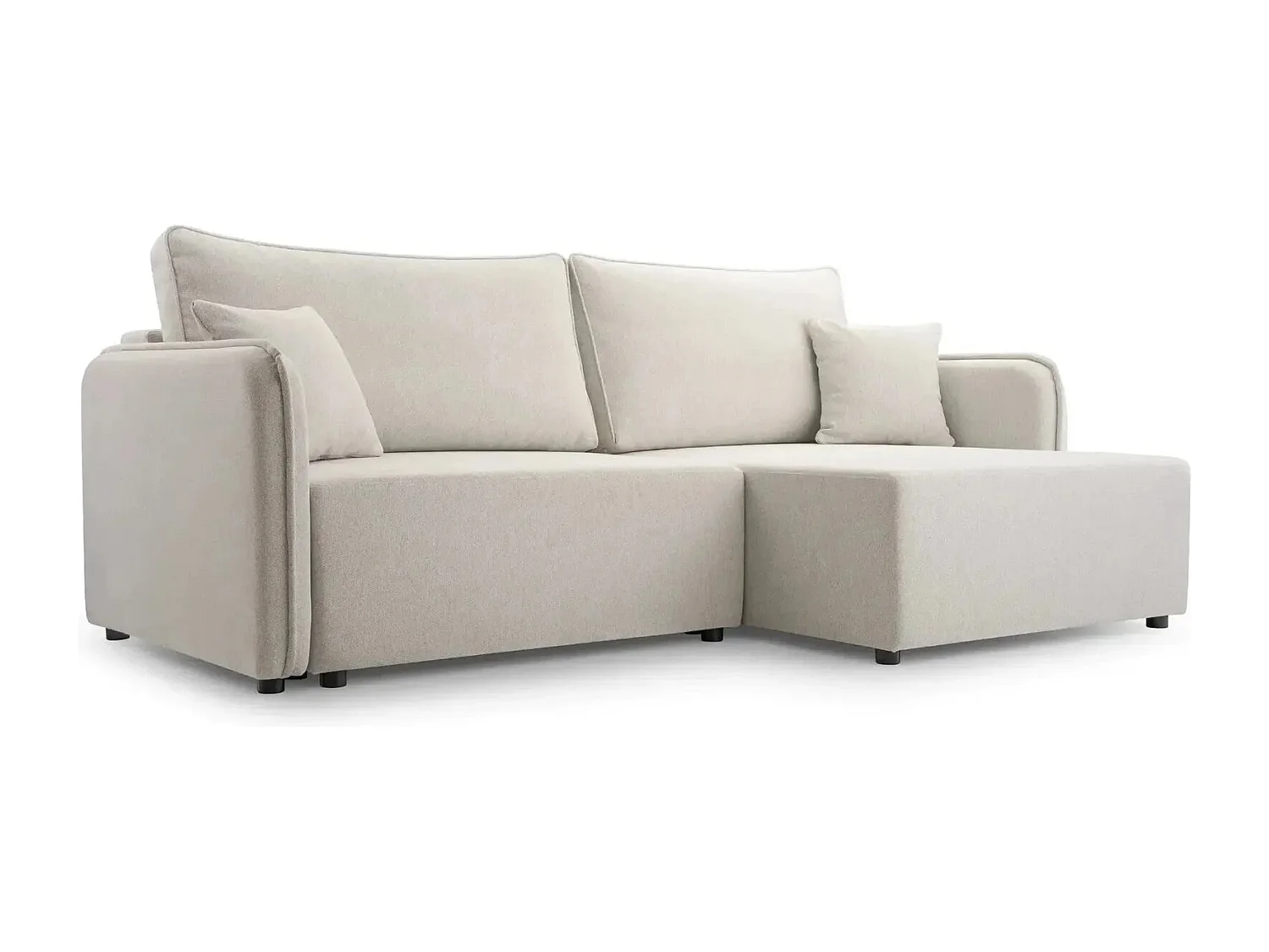 BONNIE - Canapé d'angle convertible tissu lisse 3 places - Beige - Droit