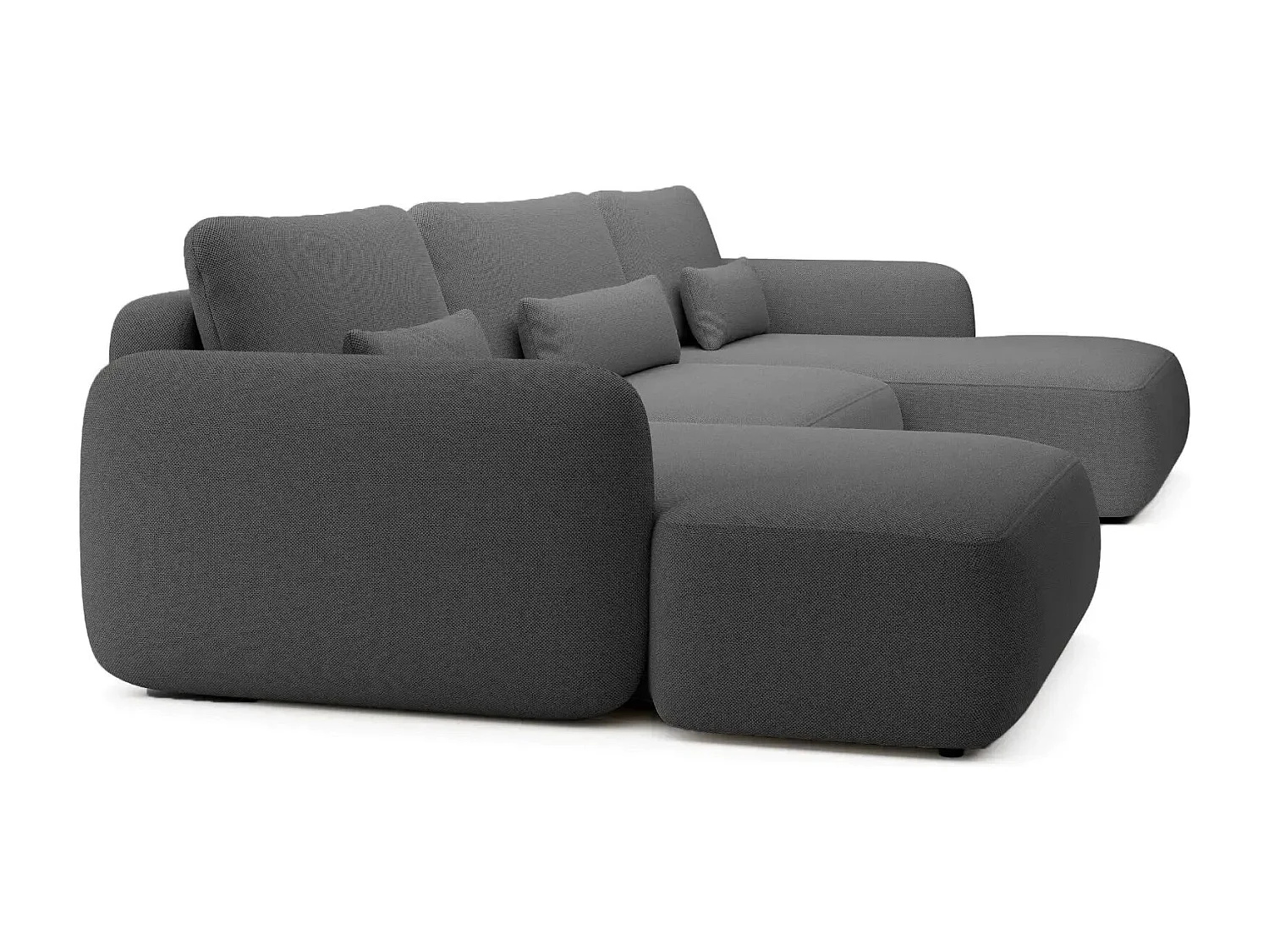GIGI - Canapé panoramique convertible tissu bouclette 5 places - Gris foncé