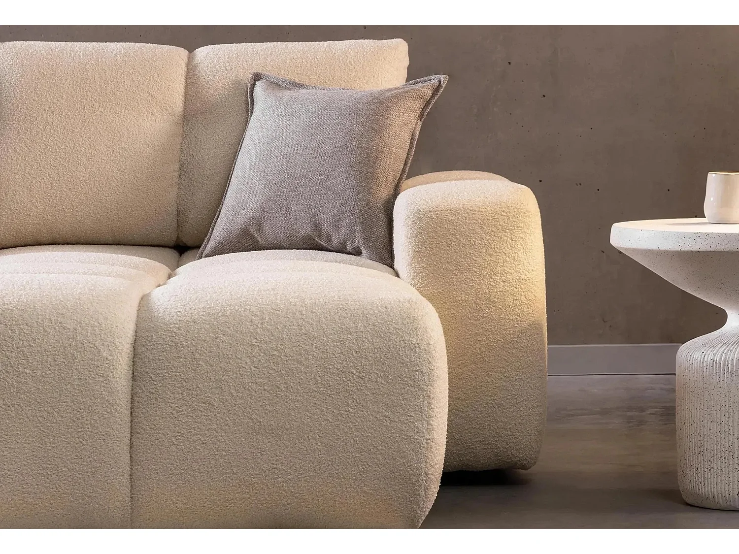 CONSTANCE - Canapé d'angle convertible tissu bouclette 4 places - Beige - Droit