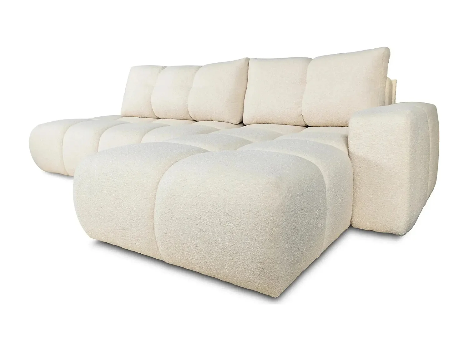 CONSTANCE - Canapé d'angle convertible tissu bouclette 4 places - Beige - Droit