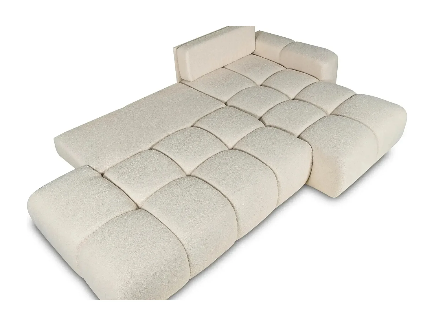 CONSTANCE - Canapé d'angle convertible tissu bouclette 4 places - Beige - Droit