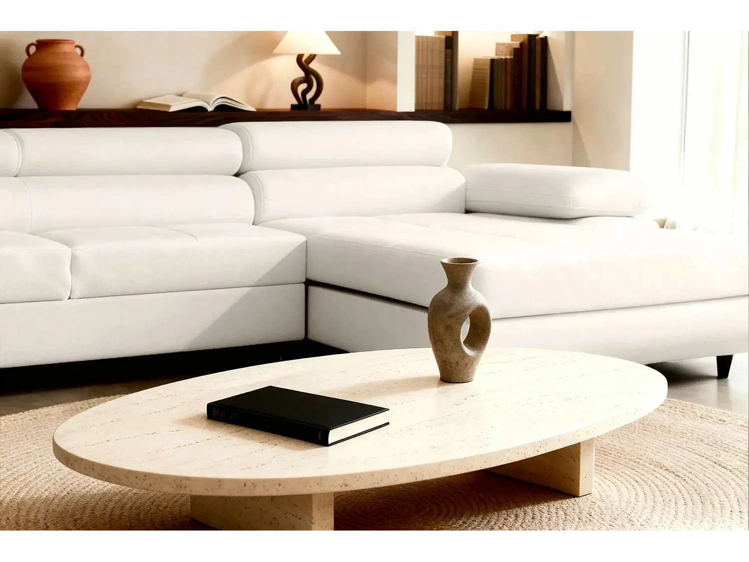 CHARLIE - Canapé d'angle convertible tissu chiné 4 places - Beige - Gauche