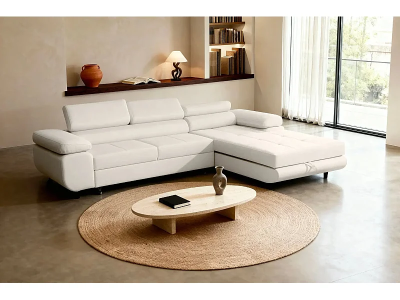 CHARLIE - Canapé d'angle convertible tissu chiné 4 places - Beige - Gauche