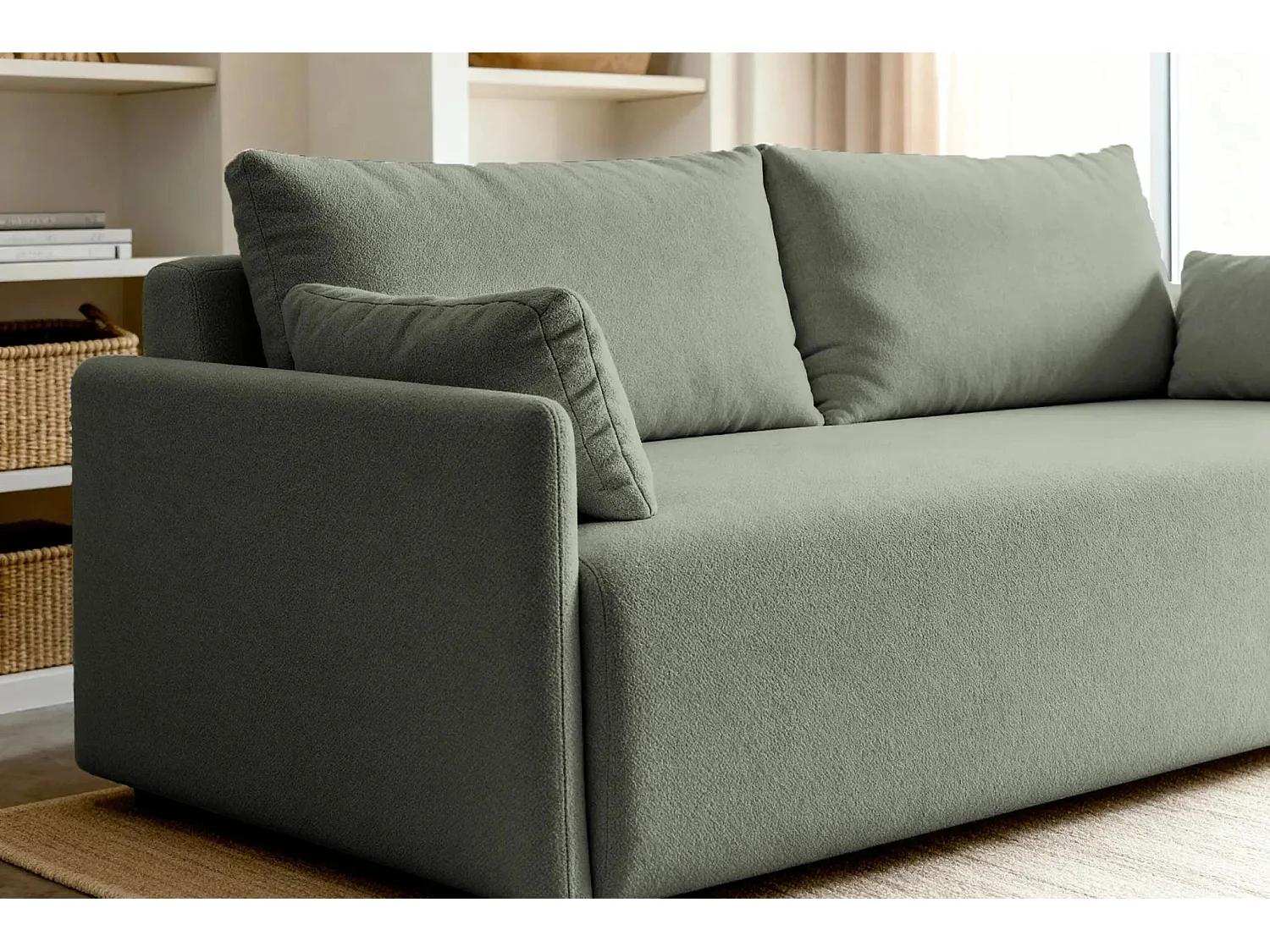 AXELLE - Canapé droit convertible tissu lisse 2 places - Vert