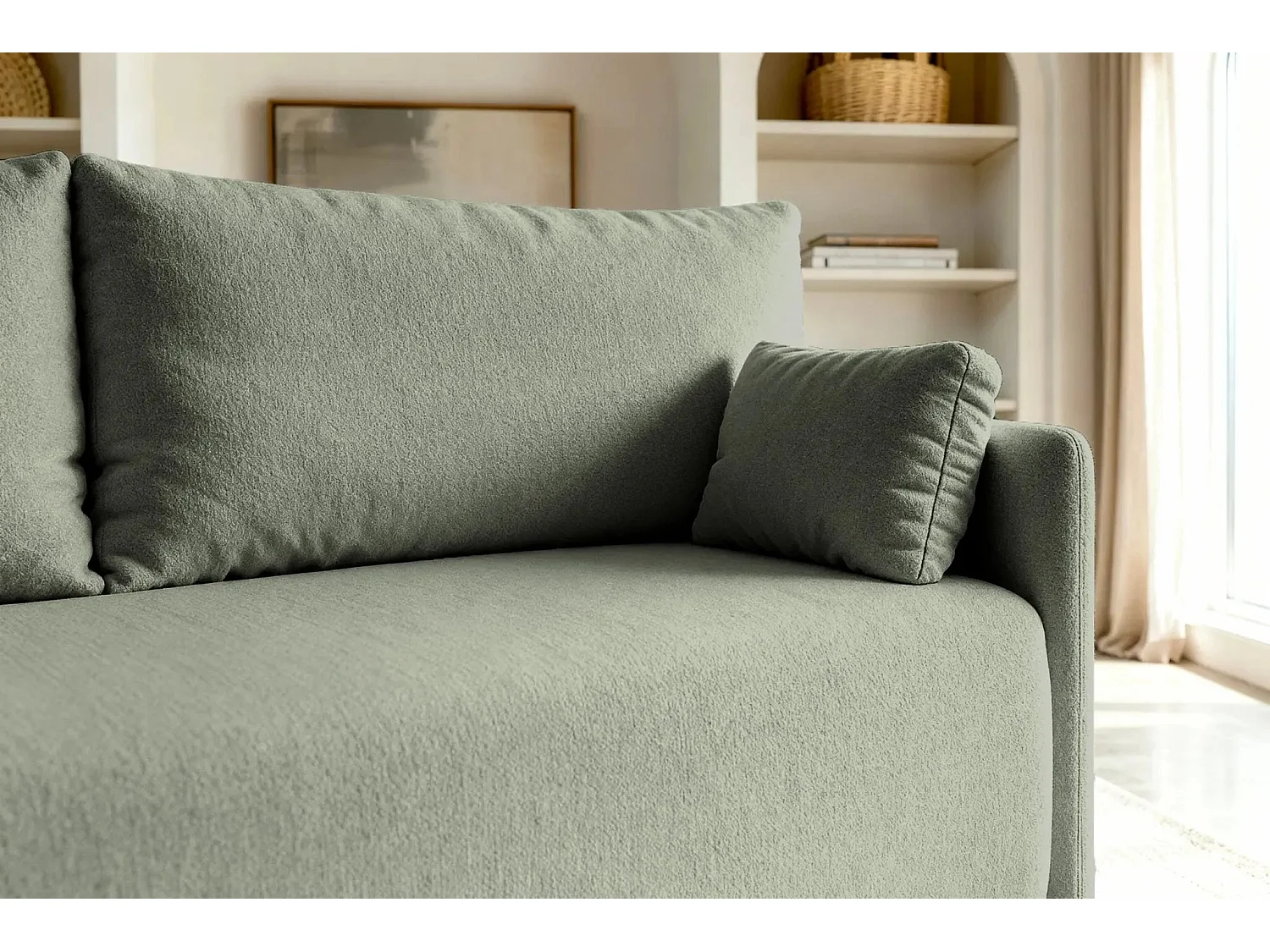 AXELLE - Canapé droit convertible tissu lisse 2 places - Vert