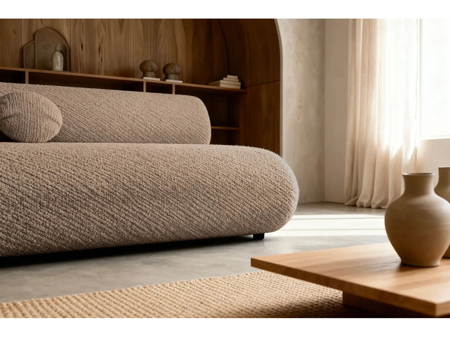 LEVI - Canapé droit convertible tissu lisse 2 places - Café