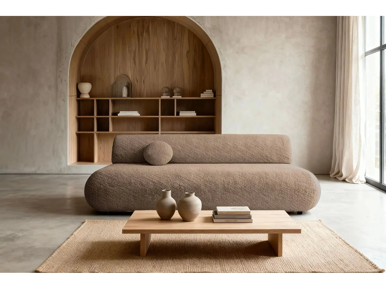 LEVI - Canapé droit convertible tissu lisse 2 places - Café