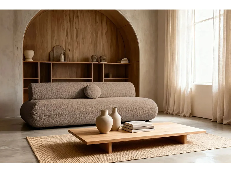 LEVI - Canapé droit convertible tissu lisse 2 places - Café