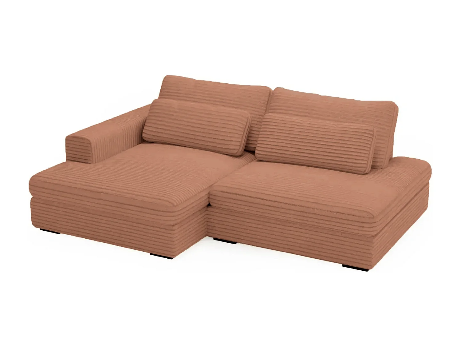 AGATHE - Canapé d'angle convertible gros velours côtelé 4 places - Terracotta - Gauche