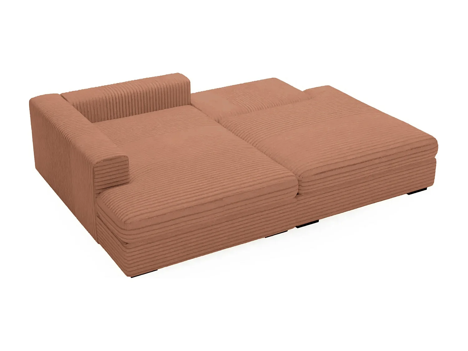 AGATHE - Canapé d'angle convertible gros velours côtelé 4 places - Terracotta - Gauche