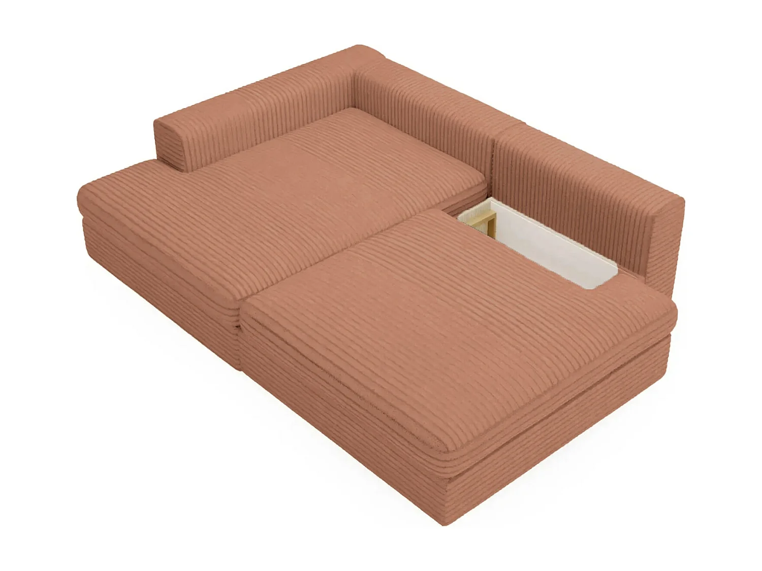 AGATHE - Canapé d'angle convertible gros velours côtelé 4 places - Terracotta - Gauche
