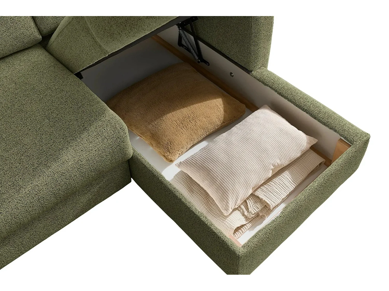 GASPARD - Canapé d'angle convertible tissu bouclette 4 places - Vert - Droit