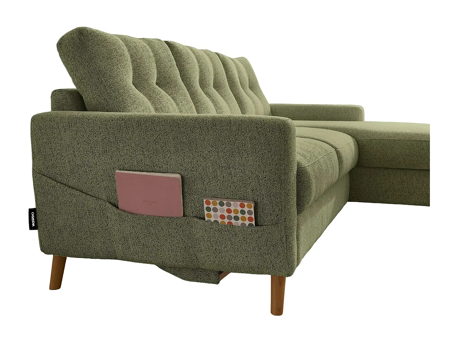 GASPARD - Canapé d'angle convertible tissu bouclette 4 places - Vert - Droit