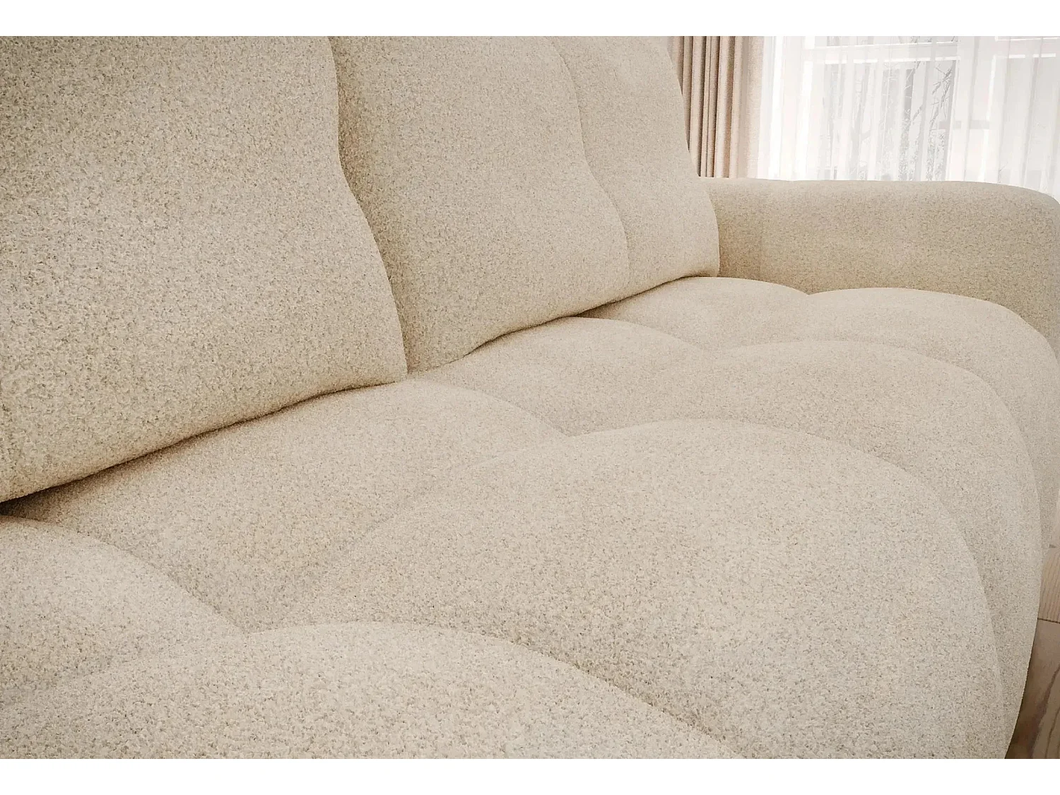 CONSTANCE - Canapé droit convertible tissu bouclette 3 places - Beige