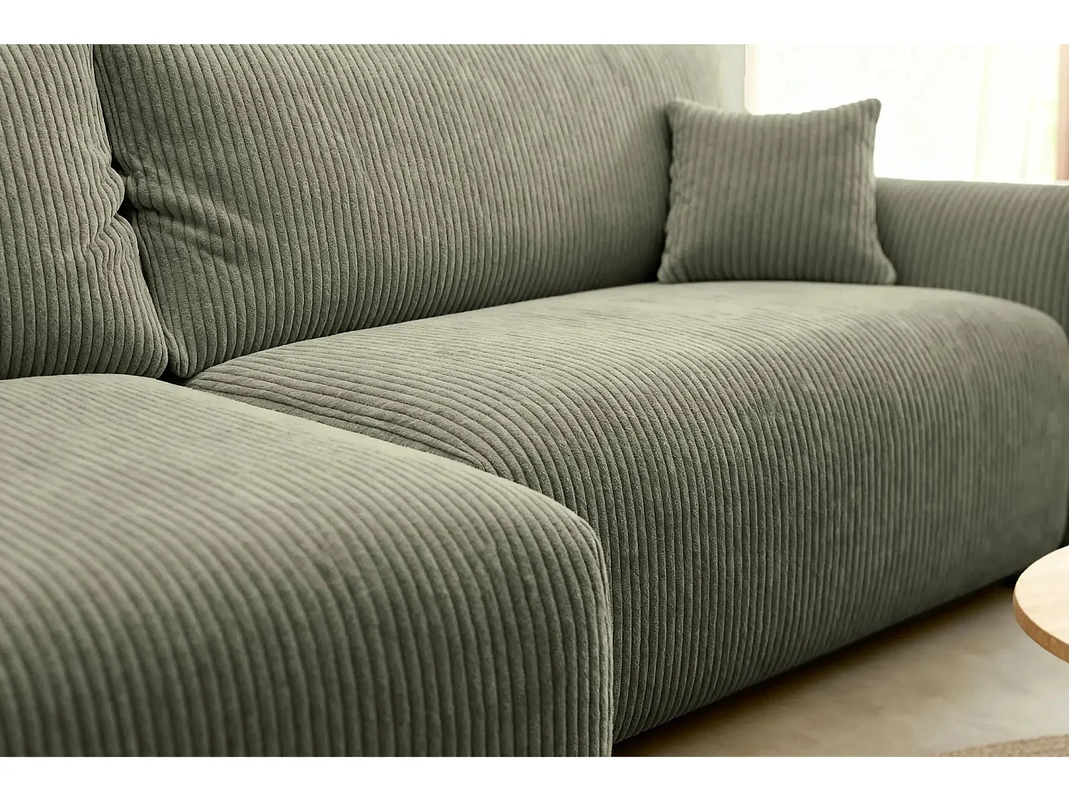 ELIO - Canapé d'angle convertible petit velours côtelé 4 places - Vert