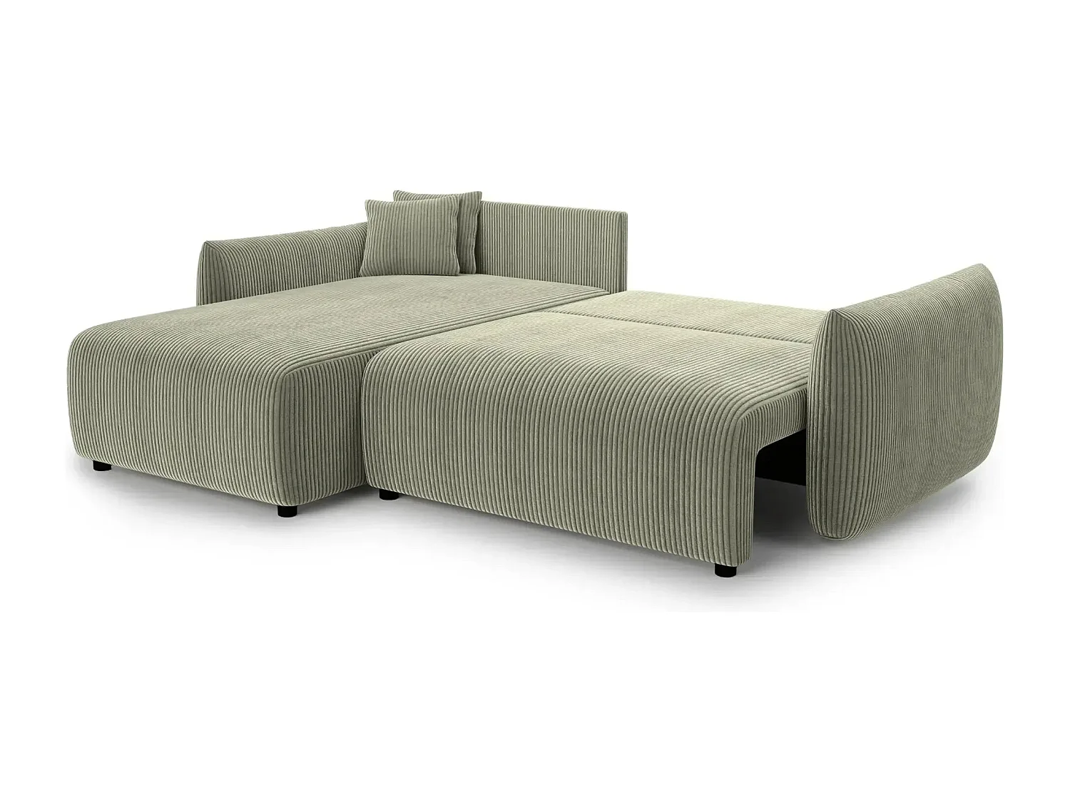 ELIO - Canapé d'angle convertible petit velours côtelé 4 places - Vert