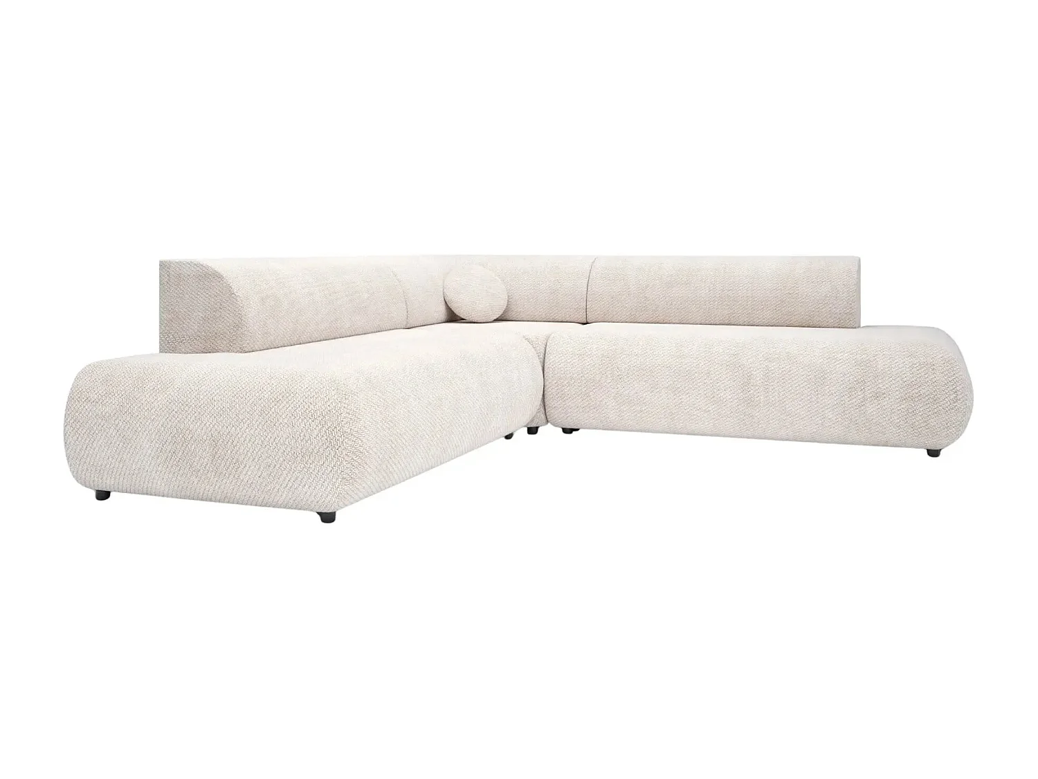LEVI - Canapé panoramique convertible tissu lisse 5 places - Beige - Gauche