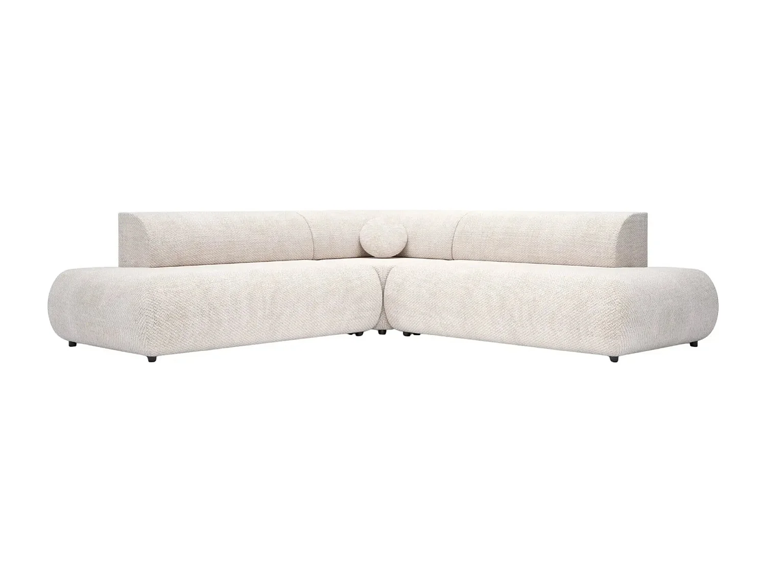 LEVI - Canapé panoramique convertible tissu lisse 5 places - Beige - Gauche