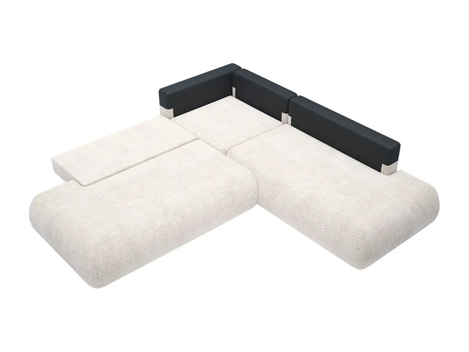 LEVI - Canapé panoramique convertible tissu lisse 5 places - Beige - Gauche