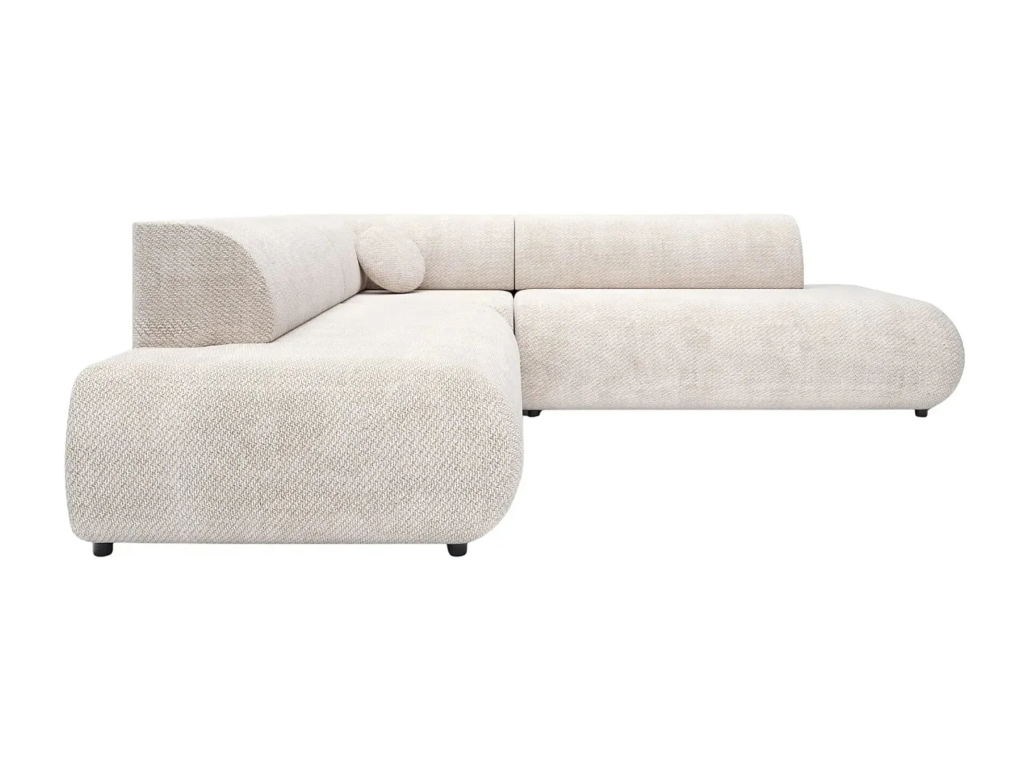 LEVI - Canapé panoramique convertible tissu lisse 5 places - Beige - Gauche