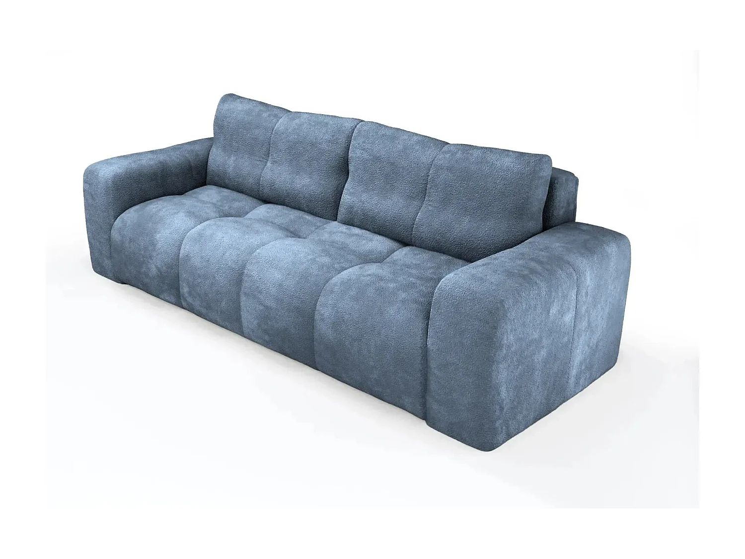 CONSTANCE - Canapé droit convertible tissu bouclette 3 places - Bleu