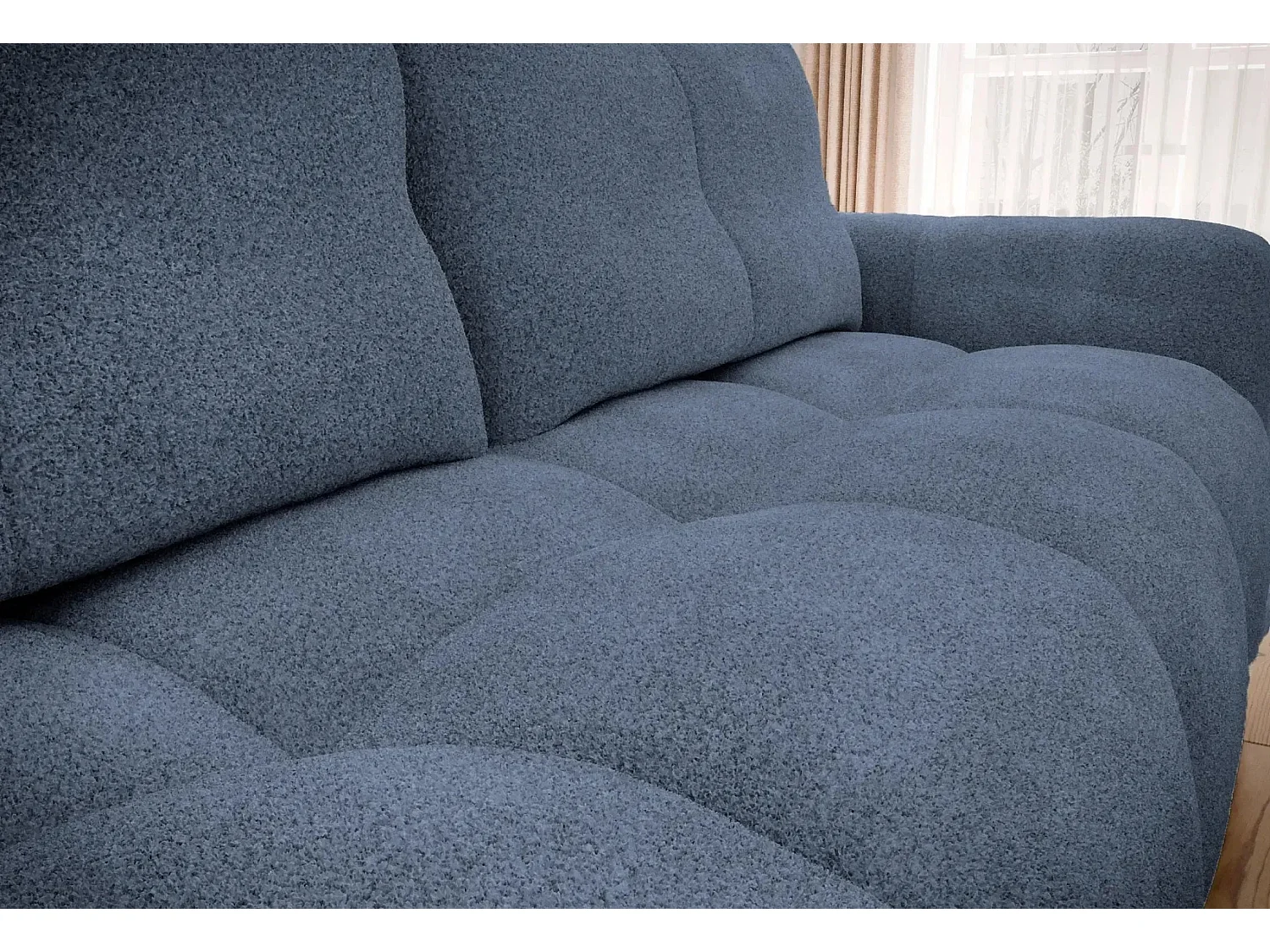 CONSTANCE - Canapé droit convertible tissu bouclette 3 places - Bleu