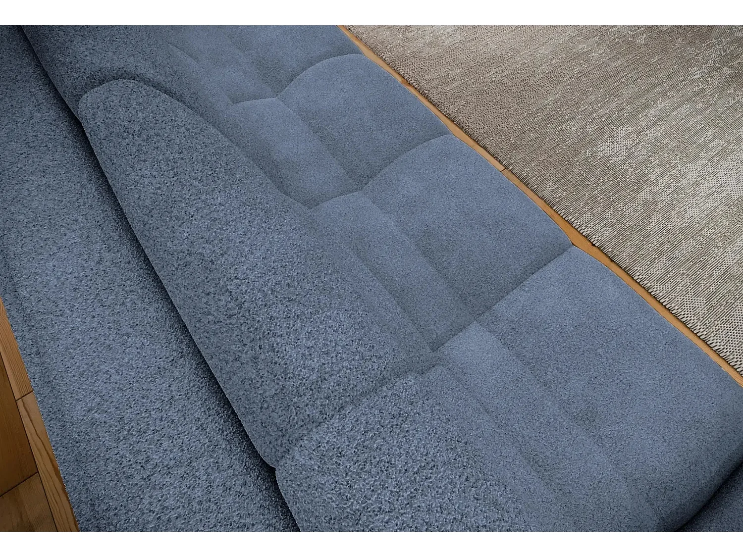 CONSTANCE - Canapé droit convertible tissu bouclette 3 places - Bleu