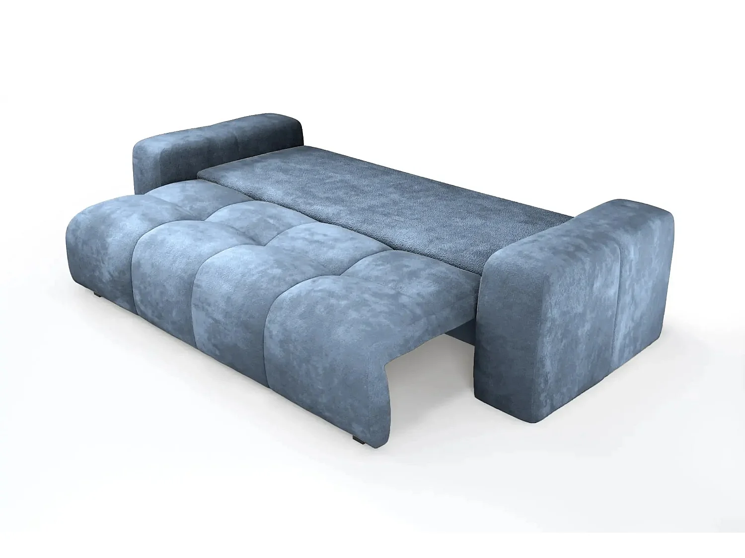 CONSTANCE - Canapé droit convertible tissu bouclette 3 places - Bleu